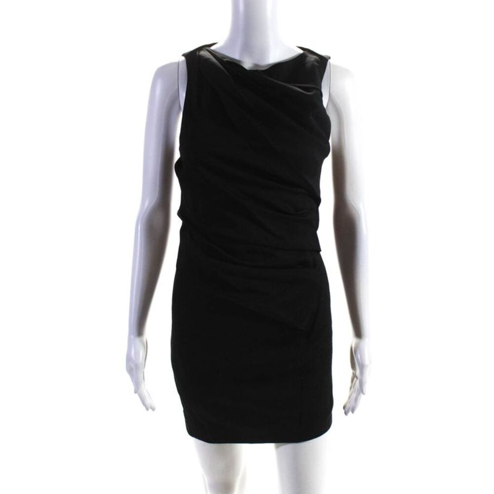 Helmut Lang Womens Black Drape Detail Crew Neck Sleeveless Pencil Dress Size 2